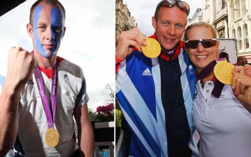 David Smith posing with his gold medal at the London 2012 Paralympic Games