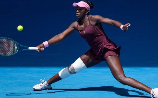 Victoria Mboko playing a forehand shot during her Qatar Open semi-final match