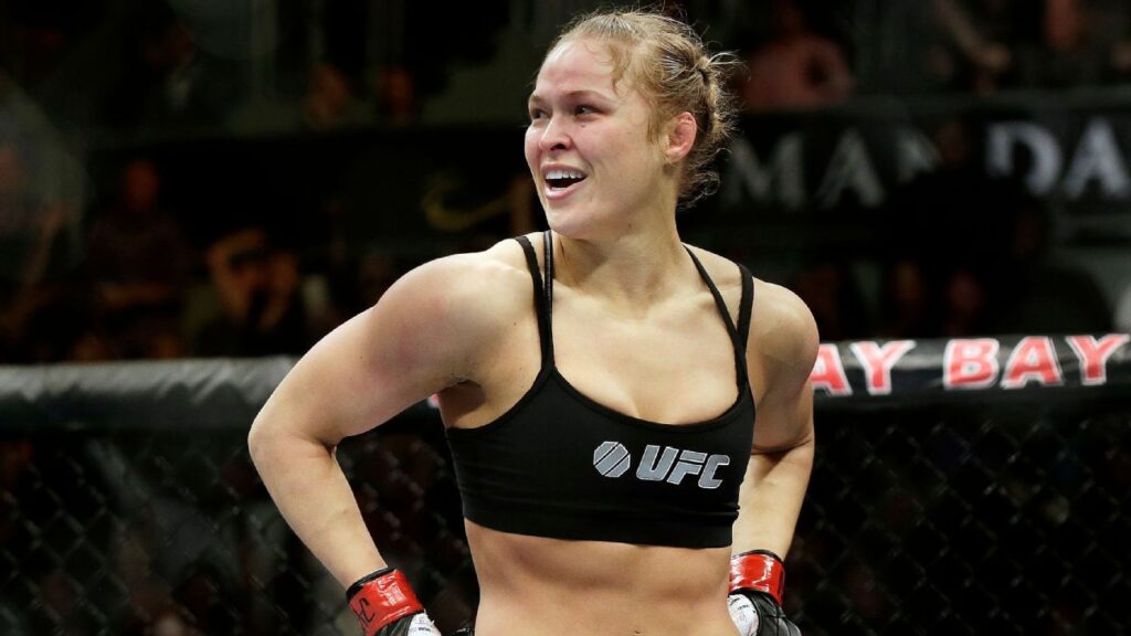 Ronda Rousey looking focused during a previous MMA weigh-in