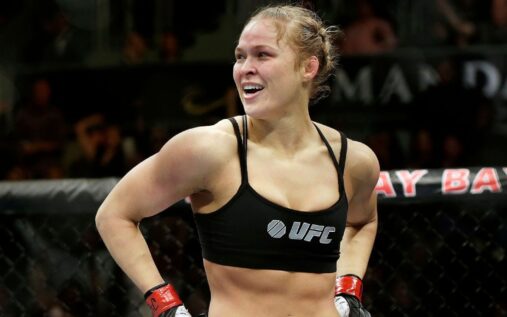 Ronda Rousey looking focused during a previous MMA weigh-in