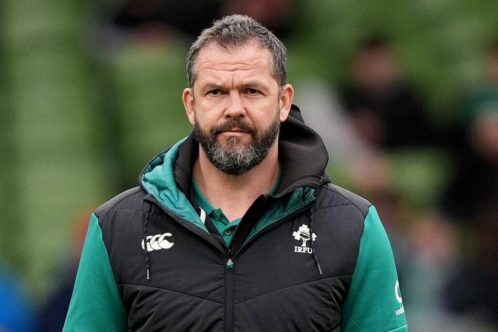 Ireland head coach Andy Farrell watching a rugby match from the sidelines