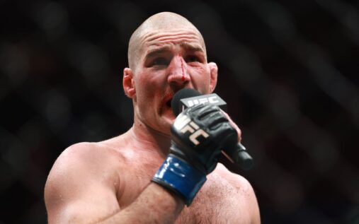 Sean Strickland speaking during a press conference after his UFC victory