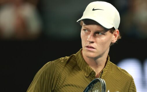 Carlos Alcaraz celebrating a point during his quarter-final match at the Qatar Open