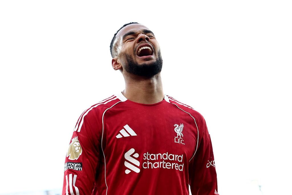 Liverpool manager Arne Slot issues instructions to Cody Gakpo during a Premier League match