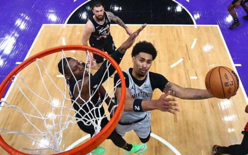 Victor Wembanyama playing defense for the San Antonio Spurs during an NBA game