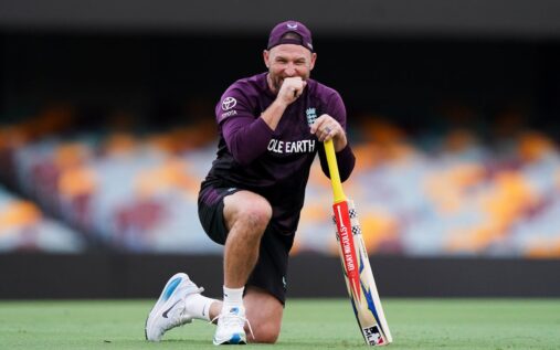 England head coach Brendon McCullum talking with bowling consultant Tim Southee during a training session