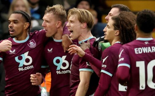 Burnley forward Zian Flemming celebrating his late equaliser against Chelsea at Stamford Bridge