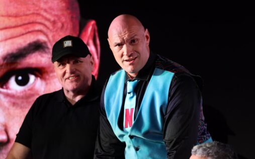 Tyson Fury speaking at a press conference ahead of his fight against Arslanbek Makhmudov