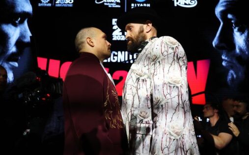 Tyson Fury looking focused during a heavyweight boxing press conference