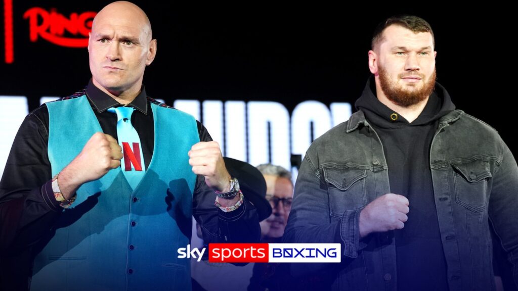 Tyson Fury looking focused during a press conference