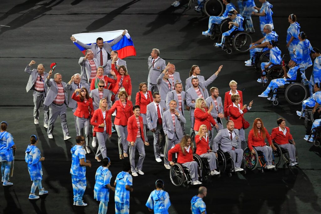 International Paralympic Committee President Andrew Parsons speaking at a press conference