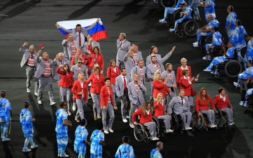 International Paralympic Committee President Andrew Parsons speaking at a press conference