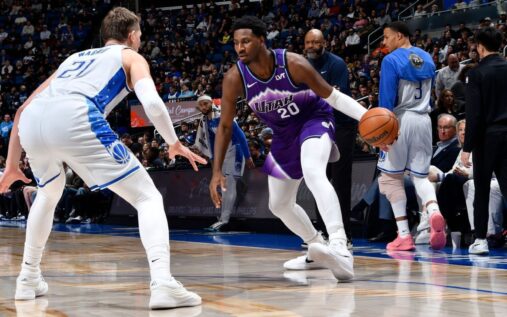 Jaren Jackson Jr looking focused on the court in a Utah Jazz jersey