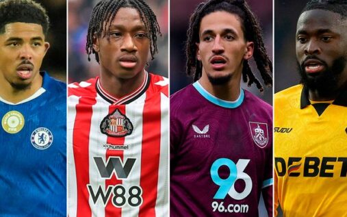 Wolves striker Tolu Arokodare applauding fans at Molineux during a Premier League match