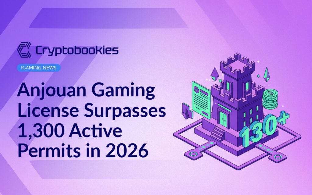 Colorful map of Anjouan island with gaming symbols and a license document overlayed on a digital background