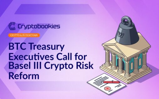 Classical bank building beside oversized metal weight resting on a stamped document marked with a red pen