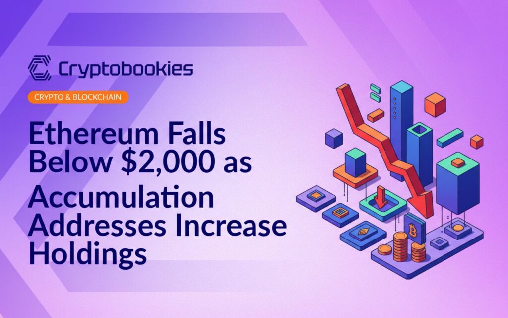 Ethereum logo hovering above a downward red arrow with a digital stock chart in the background