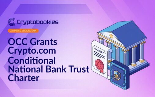 Classical bank building beside an official charter with approval stamp, secure vault door featuring shield and scales of justice