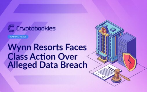 Hotel building beside a server rack with a cracked shield icon and a legal document with a gavel on a blue background