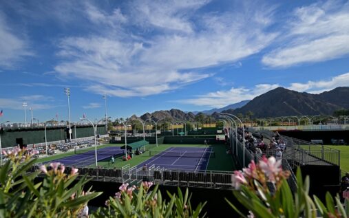 Daniil Medvedev playing a backhand shot on a hard court during a recent tournament