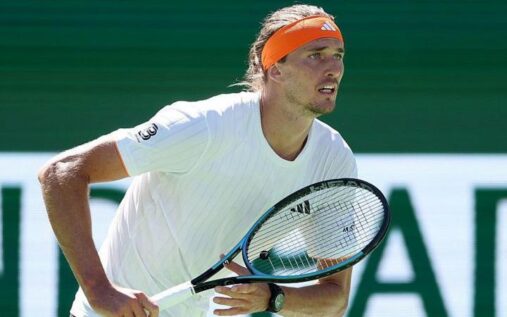 Alexander Zverev celebrating a point won during his quarter-final match at the Indian Wells tennis tournament