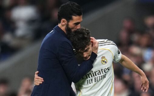 Real Madrid coach Alvaro Arbeloa watching his young team from the touchline