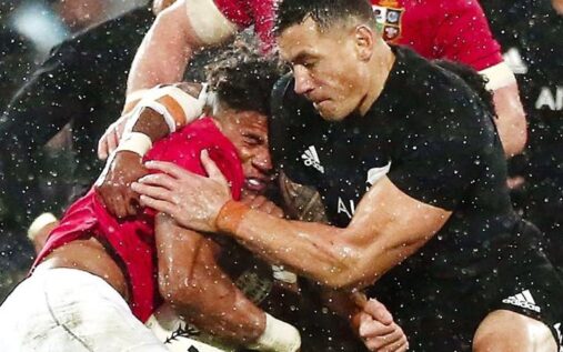 Anthony Watson being tackled by Sonny Bill Williams during the second Test of the 2017 British and Irish Lions tour