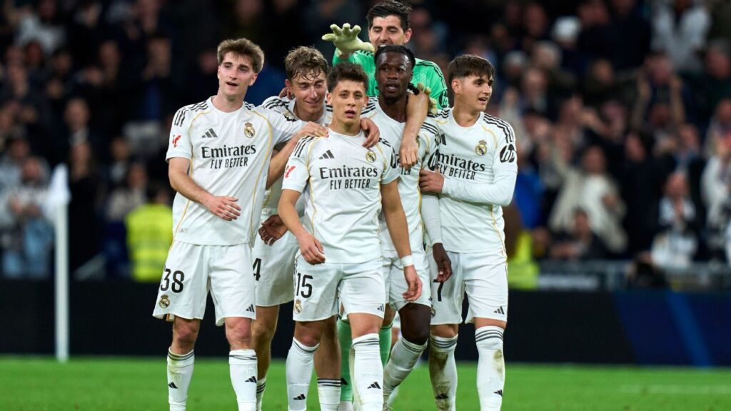 Arda Guler celebrates scoring from his own half for Real Madrid against Elche at the Bernabeu