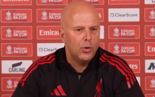 Liverpool manager Arne Slot looking pensive on the touchline during a Premier League match