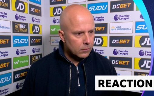 Liverpool manager Arne Slot looks frustrated on the touchline during the match against Wolves