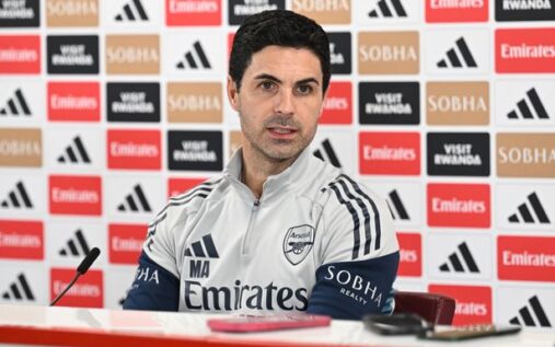 Arsenal defender Riccardo Calafiori looking focused during a Premier League match