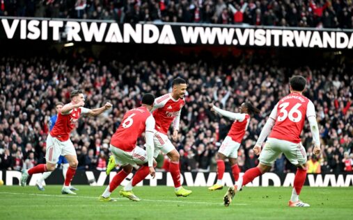 Arsenal manager Mikel Arteta shouting instructions to his players during a tense Premier League match
