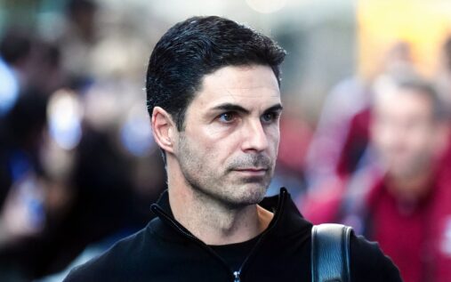 Gabriel Martinelli reacts after a missed opportunity for Arsenal during the Premier League match against Brighton