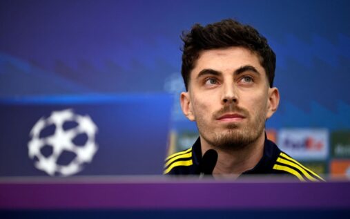 Kai Havertz celebrating a goal for Arsenal in a professional football match