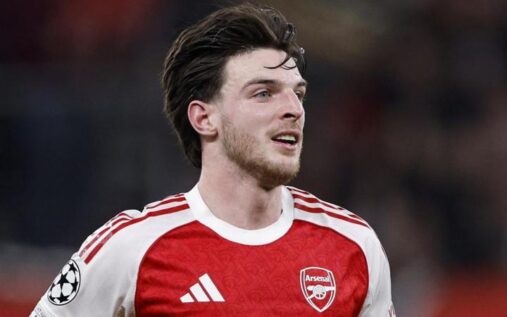 Arsenal midfielder Declan Rice playing in a Premier League match