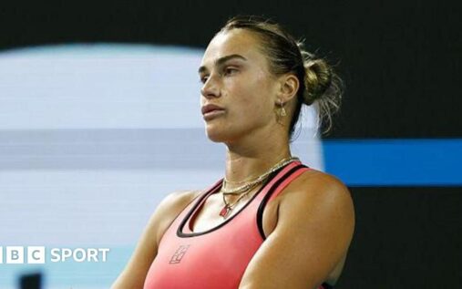 Aryna Sabalenka hitting a powerful forehand on the hard courts at the Miami Open