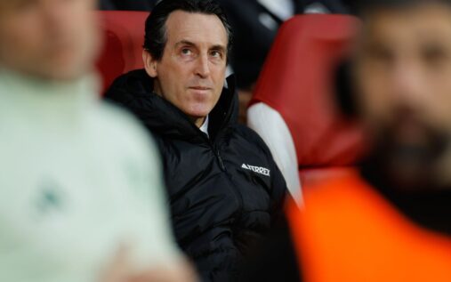 Ollie Watkins of Aston Villa celebrating after scoring a header against Lille in the Europa League