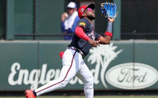 Jurickson Profar batting for the Atlanta Braves during a Major League Baseball game