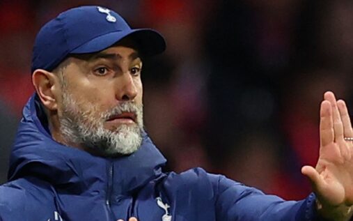 Micky van de Ven looking dejected during Tottenham Hotspur's Champions League match against Atletico Madrid