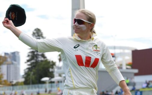 Alyssa Healy being chaired off the field by Australian teammates at the Waca after her final match