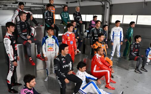Formula 1 cars racing around the Albert Park circuit in Melbourne during the Australian Grand Prix