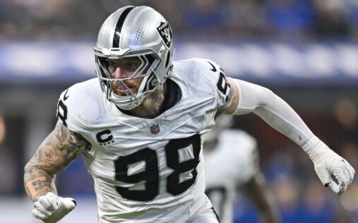 Maxx Crosby of the Las Vegas Raiders looking on during an NFL game