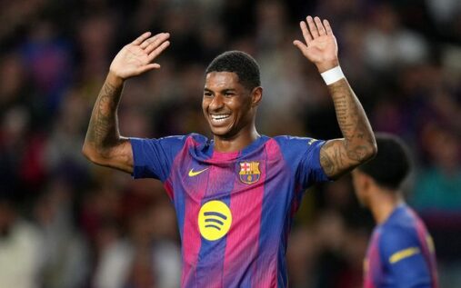 Marcus Rashford in action for Barcelona