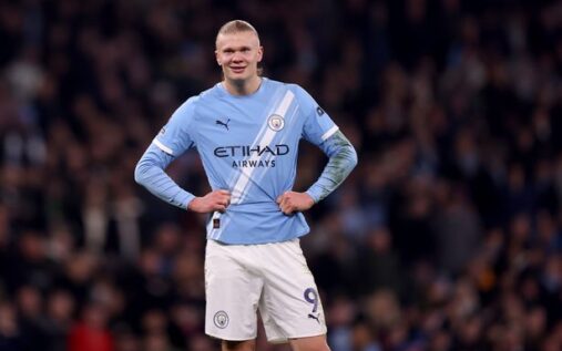 Erling Haaland playing for Manchester City during a Champions League match