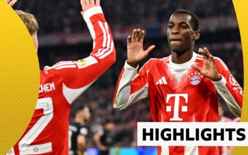 Bayern Munich players celebrating a goal against Borussia Monchengladbach during their Bundesliga match