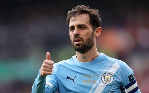 Manchester City captain Bernardo Silva looking focused on the pitch during a match