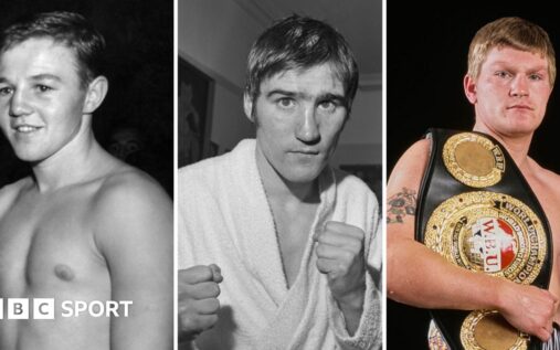 Archival image of a retired British boxer sitting thoughtfully in a gymnasium