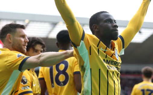 Yankuba Minteh celebrating his winning goal for Brighton against Sunderland at the Stadium of Light