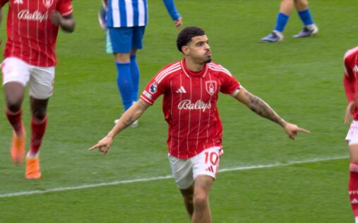 Morgan Gibbs-White celebrating his goal for Nottingham Forest against Brighton