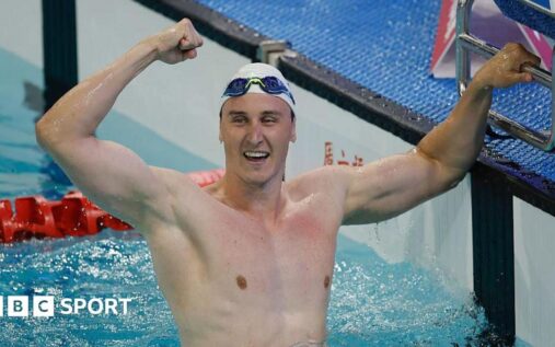 Australian swimmer Cameron McEvoy celebrating after breaking the 50m freestyle world record